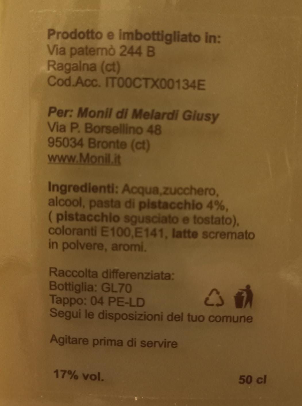 Crema Liquorosa di Pistacchio - Etnaly - shop