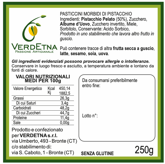 Pasticcini Morbidi al Pistacchio e Mandorla - Etnaly - shop