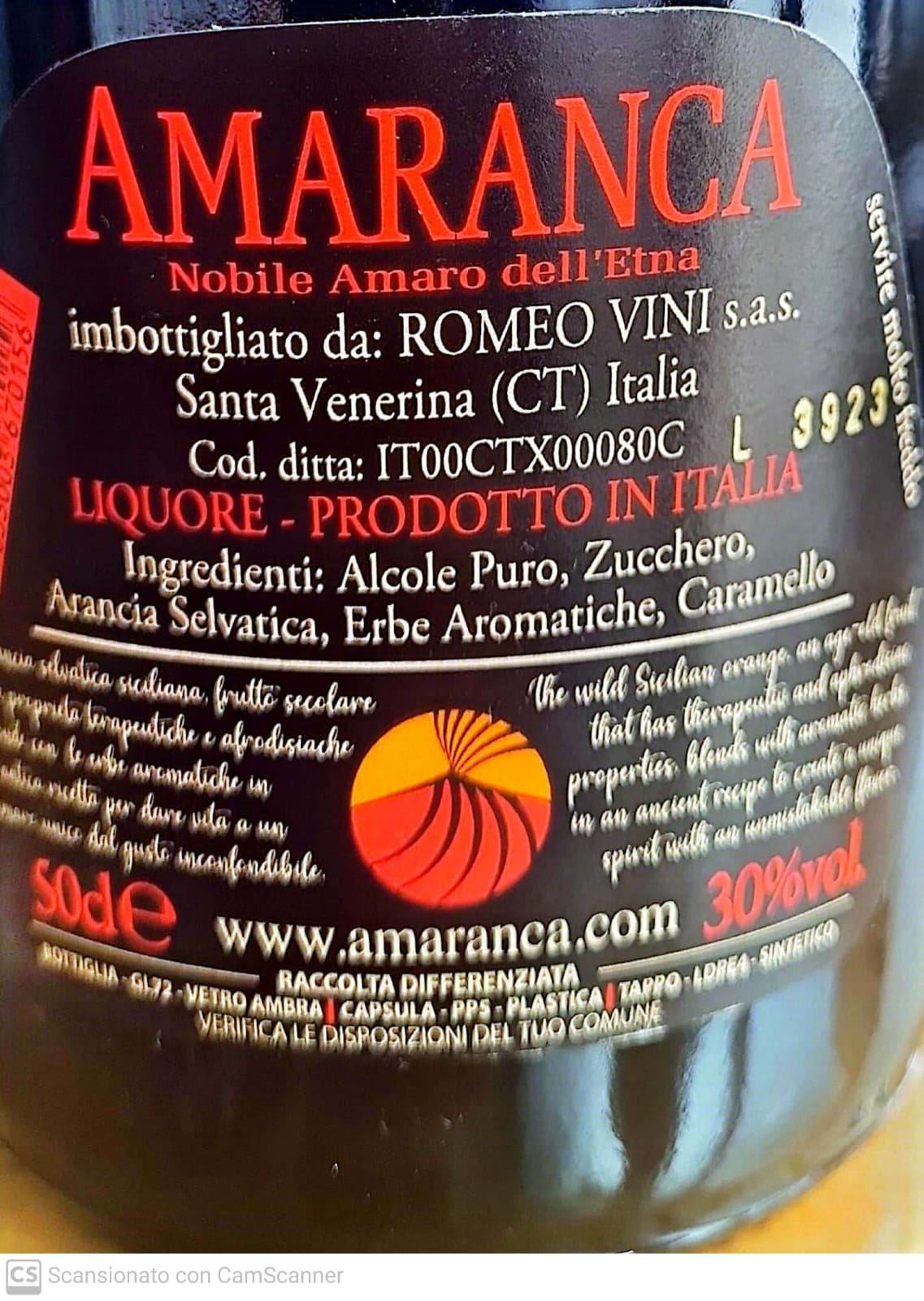 Amaranca 50 cl Nobile Amaro dell'Etna - Etnaly - shop