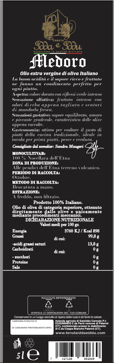 Olio Medoro Monocultivar Nocellara dell'Etna 5 Litri - Etnaly - shop