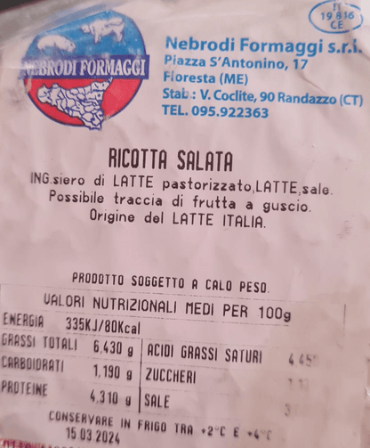 Ricotta Salata Siciliana - Etnaly - shop