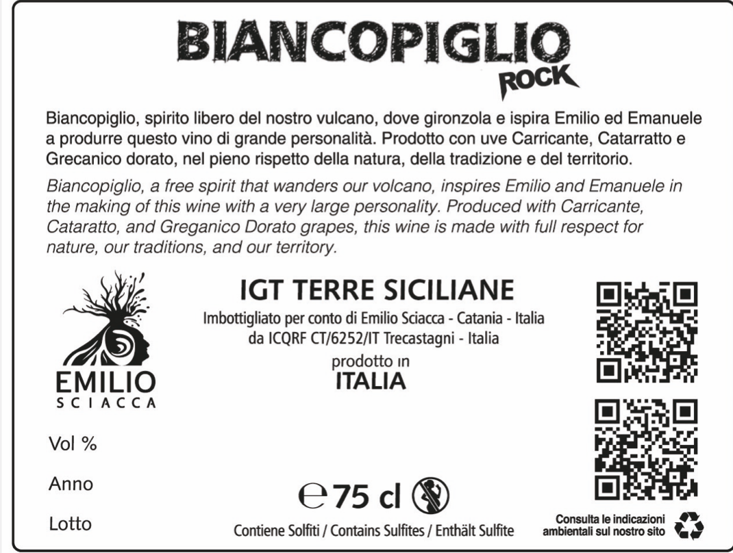 Vino IGT Bianco terre siciliane - Biancopiglio - Etnaly - shop