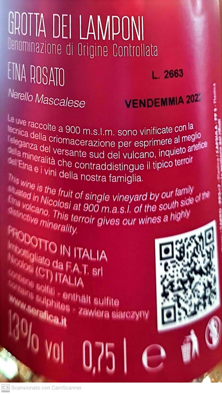 Vino Rosato Etna Doc Grotta dei Lamponi - Nerello Mascalese - Etnaly - shop