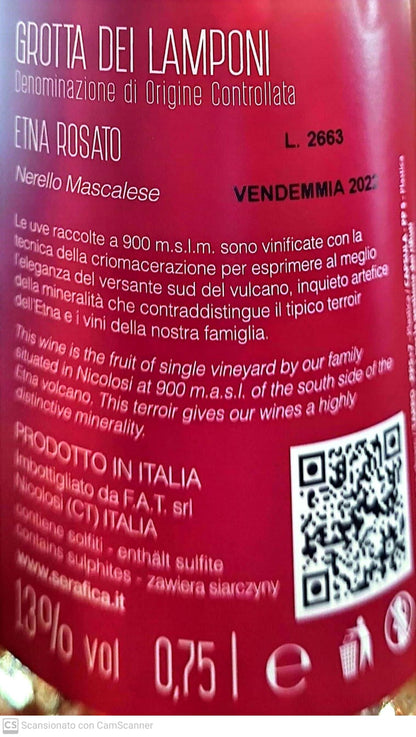 Vino Rosato Etna Doc Grotta dei Lamponi - Nerello Mascalese - Etnaly - shop